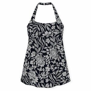 LANDS' END Black White Print Halter Swim Top Dress Size 8